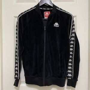 Kappa Velour Full Zip Track Jacket Black Omini Logo Women’s Small Streetwear Y2K